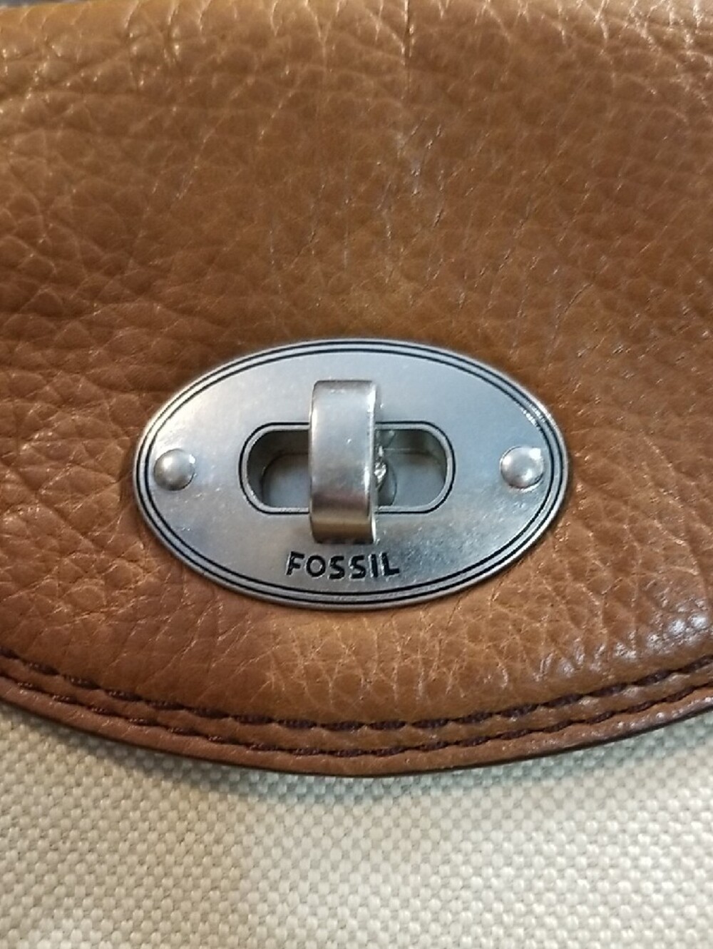 Fossil Cream and Brown Canvas Crossbody Bag - Picture 2 of 7